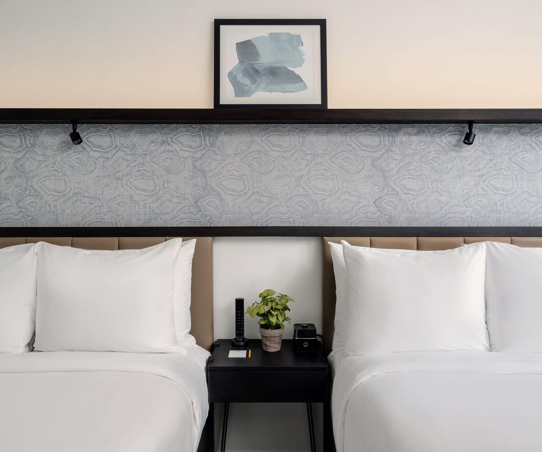 Arlo Midtown Two Double hotel room beds and side table